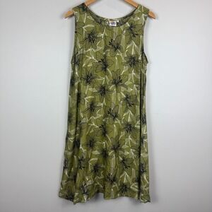 Makai Beach Hawaii Shift Dress Women's M Green Floral Sleeveless Boho Beachy